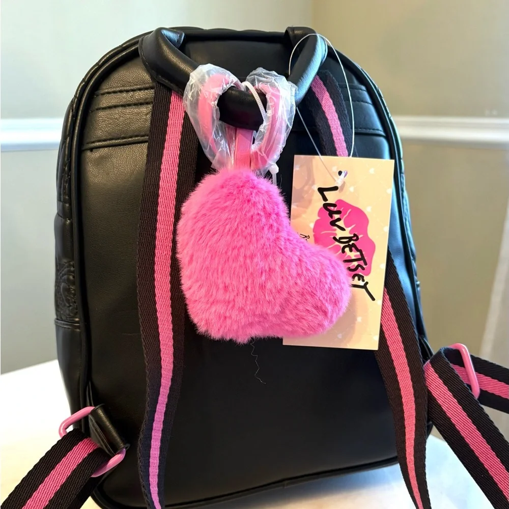 Betsey Johnson Black Heart Backpack with Pink Accent - Picture 3 of 4